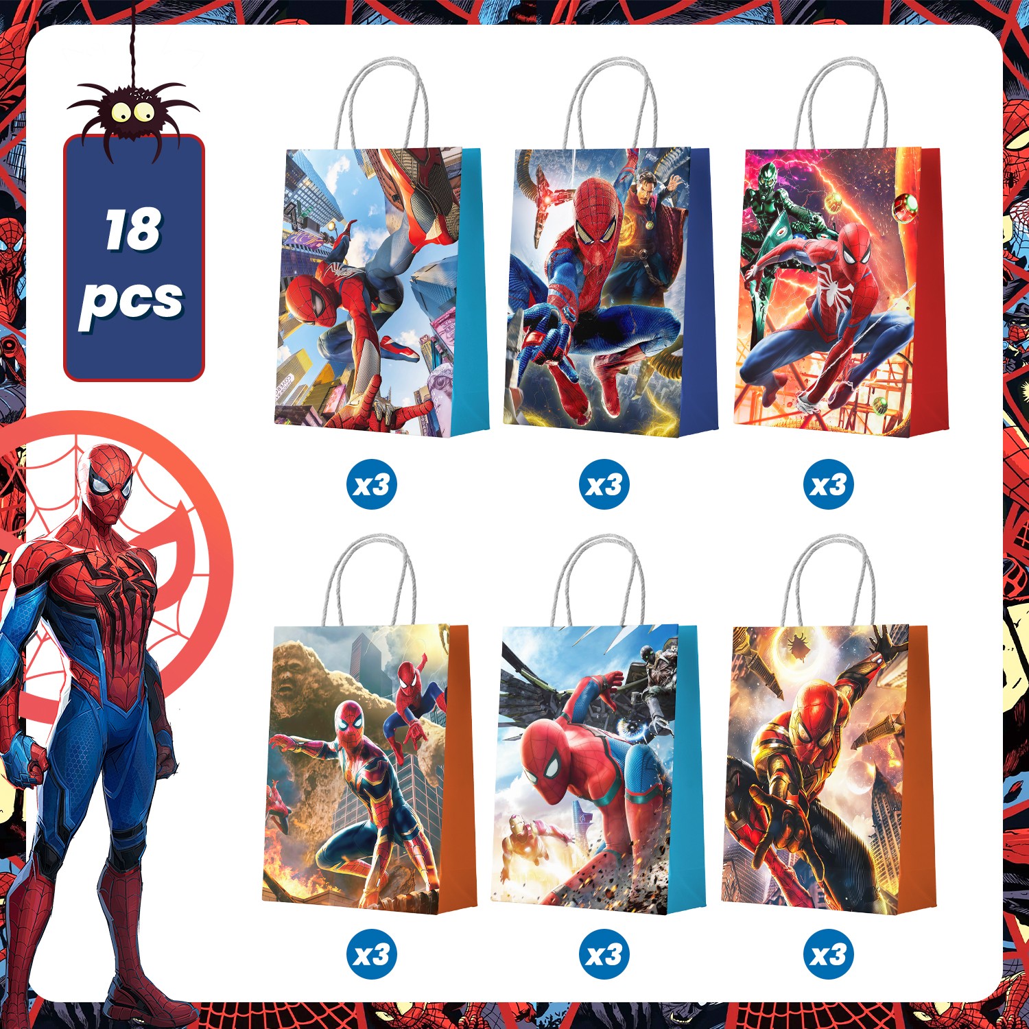 18 Pcs Spiderman Party Favors Gift Bag Avengers Goodie Bags Loot Bags Food Bags