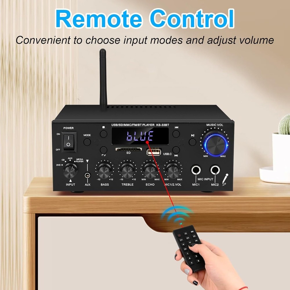Compact 500W Audio Amplifier with Bluetooth