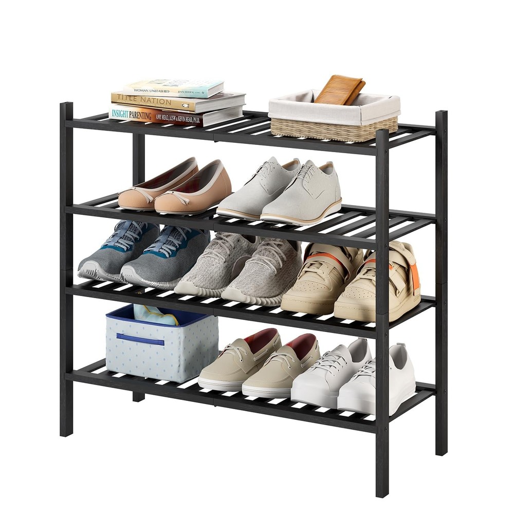 4-Tier Bamboo Shoe Rack for Entryway, Stackable | Heavy Duty | Multi-Function...