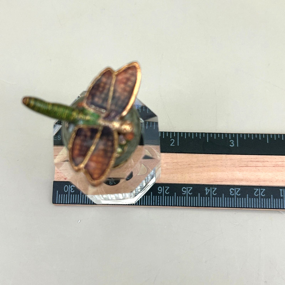 Crystal Perfume Bottle With Enamel Dragonfly Stopper Empty