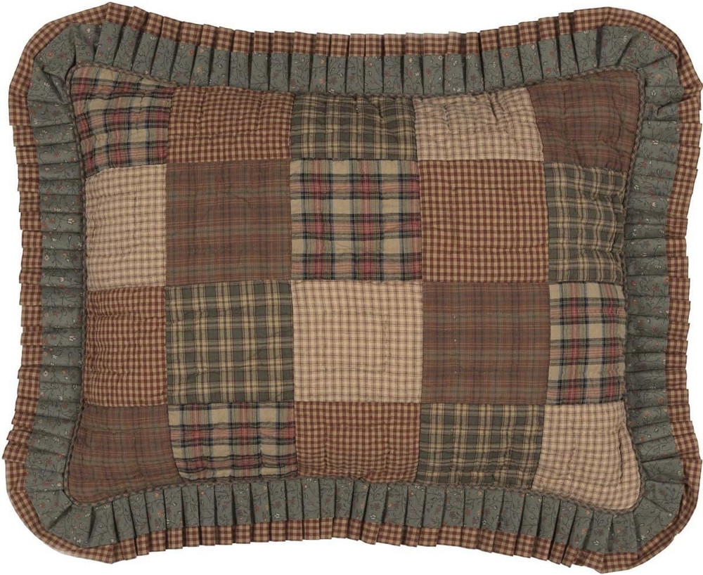 Primitive Bedding Cinnamon Plaid Cotton Hand Quilted Patchwork Standard Sham, Da