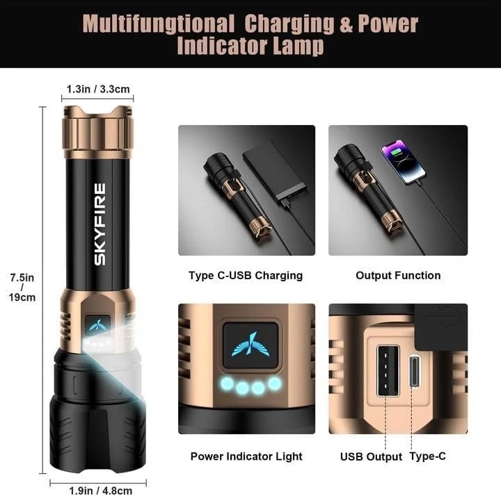 Waterproof Tactical LED Flashlight - 2000lm Brightness & Emergency Fire Starter