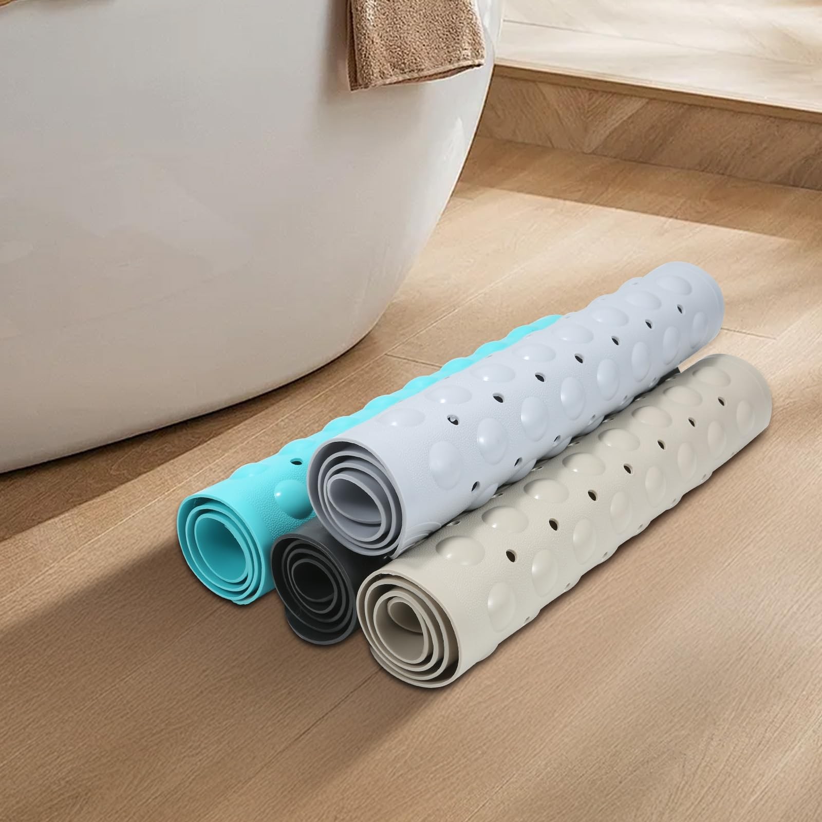 Non Slip Shower Mats for Inside Shower 15 x 27.5 Inch, TPE Bathtub Mat Non-Sl...