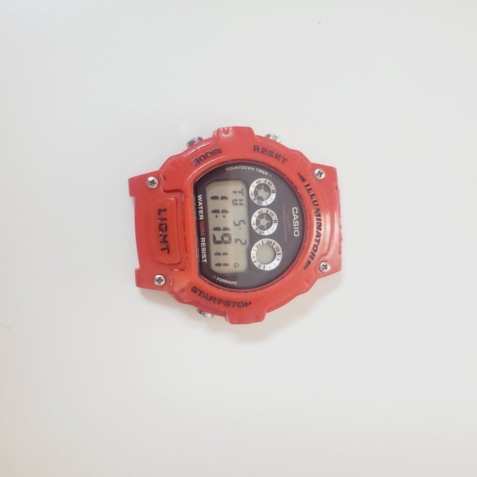 Casio Illuminator 3225 W-214HC Mens Digital Watch Red For Parts USE