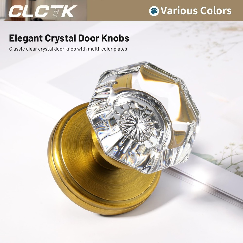 CLCTK Antique Brass Door Knobs Glass Interior with