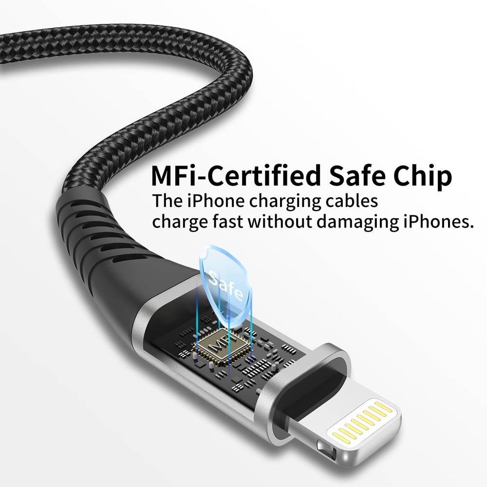 1ft USB to Lightning Cable 3 Pack, MFi Certified USBC Lightning Cable PD Fast...