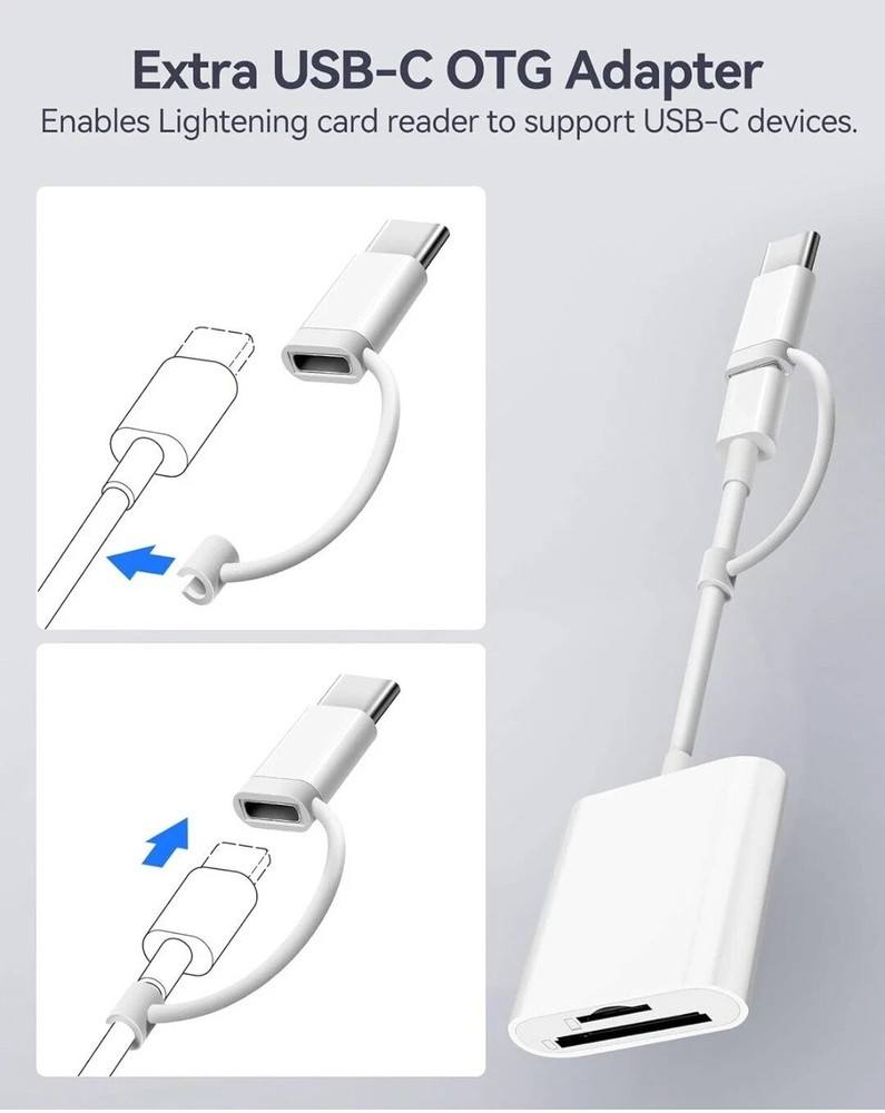 SD Card Reader for iPhone iPad, Lightning& USB-C Dual Connector Memory SD Card