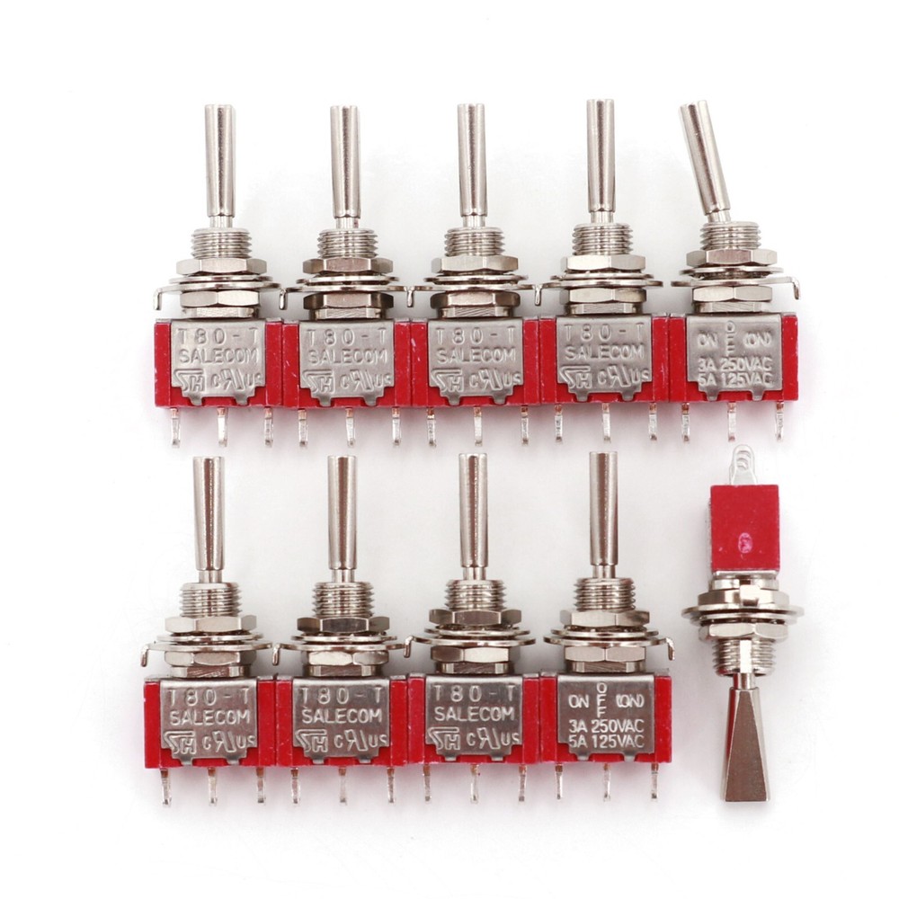 10Pcs T8014B-U Flat Handle 3Pin ON-OFF-MOM One Side Momentary Mini Toggle Switch