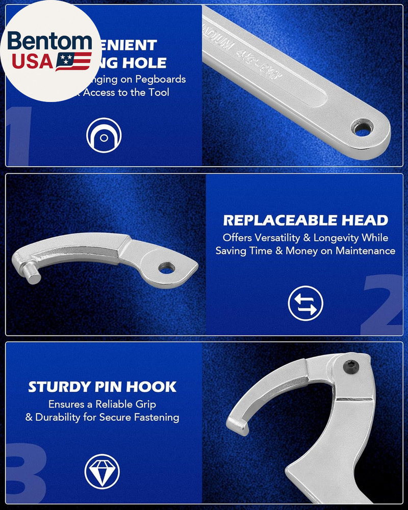 8Pc Adjustable Pin Spanner Wrench Tool Set, Spanner Nut Wrench Tools with Change