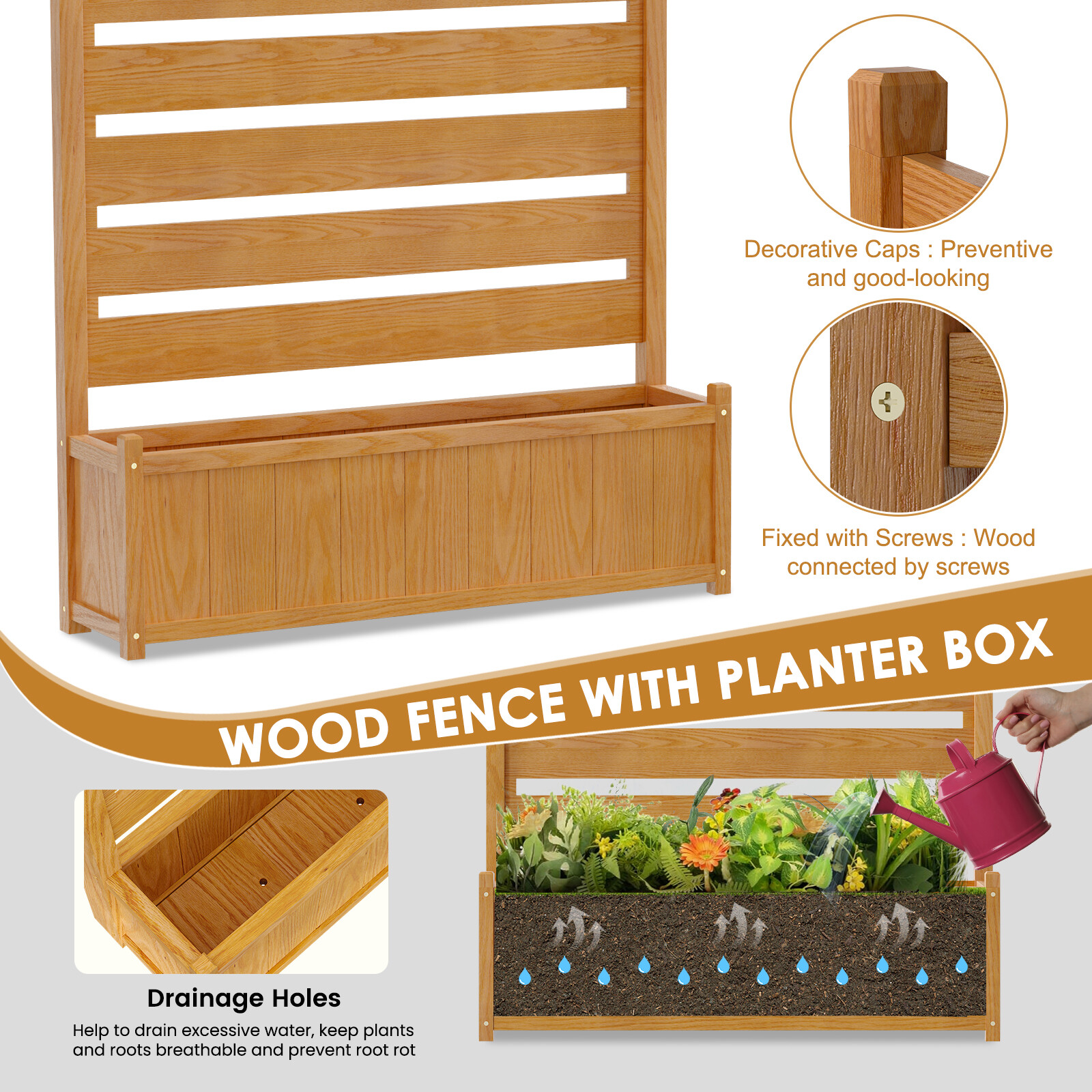 NAIZEA 3 Panels 36"Wx45"H Air Conditioner Fence Privacy Screen with Planter Box