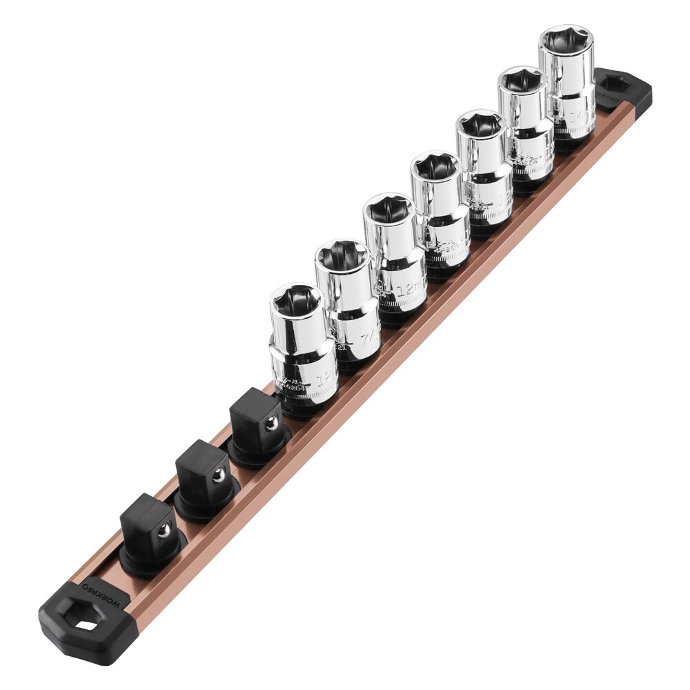 WORKPRO 1/2" Dr Heavy Duty Magnetic Socket Organizer 10 Clips Socket Holder Rack