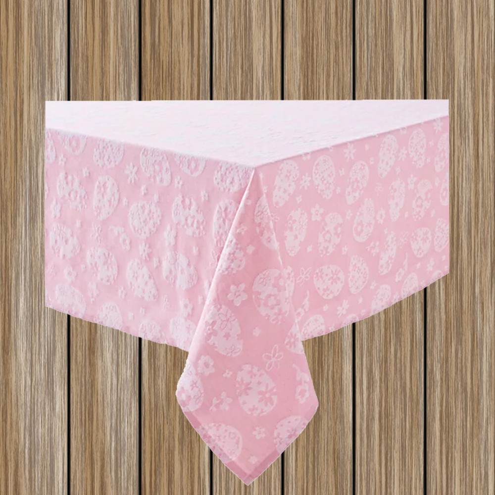 Pink Easter Egg Tablecloth 60 x 120 Rectangle Oblong Woven Cloth Fabric Spring