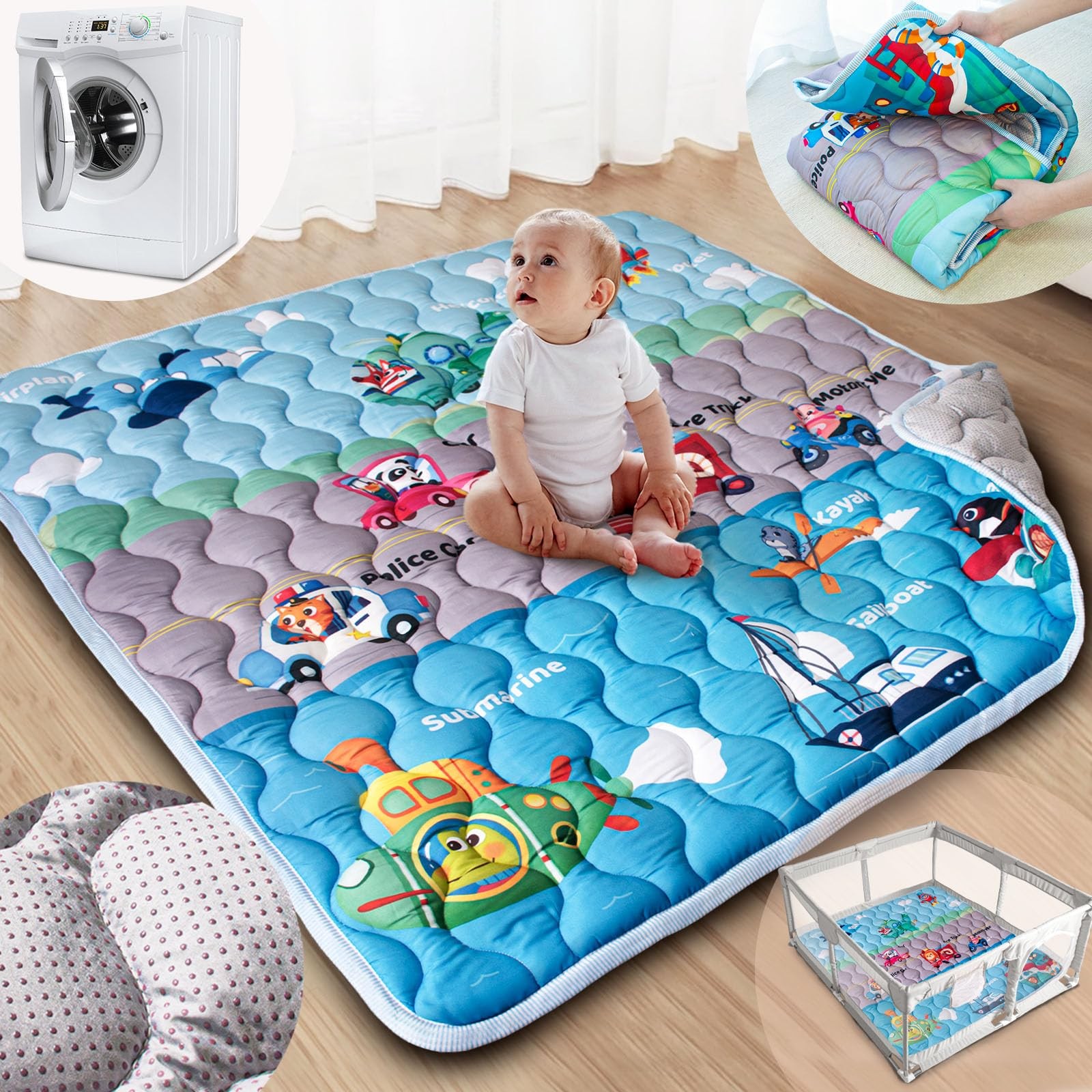 Baby Play Mat, 50x50 Playpen Mat with Super Soft Touch, Activity Mat with Upg...