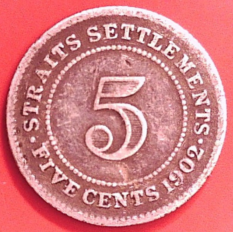 STRAITS SETTLEMENTS /  SILVER 5 FIVE CENTS 1902