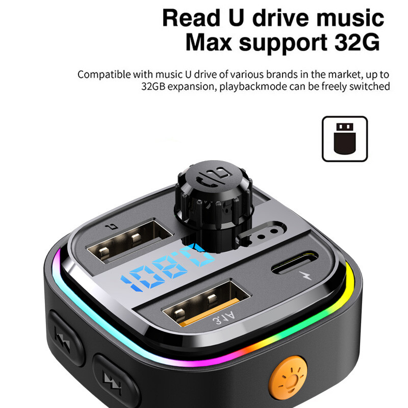 Bluetooth 5.0 Car Wireless FM Transmitter Adapter USB PD Charger AUX Hands LOT