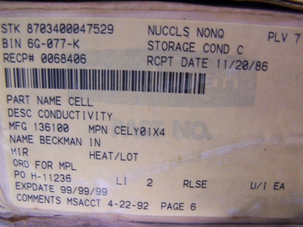 NEW BECKMAN INSTRUMENTS CONDUCTIVITY CELL CEL-Y01-X4