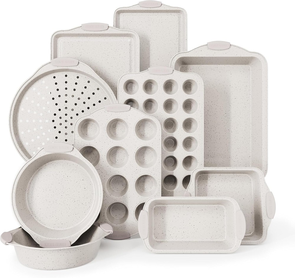 Country Kitchen Nonstick Stackable Bakeware Set - Durable, Easy 10 Pcs, Cream