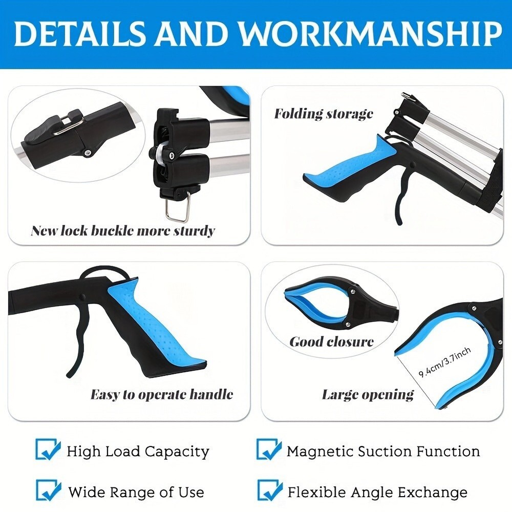 43" Extra-Long Grabber Tool with Magnet – Foldable, Multi-Angle Arm Extender