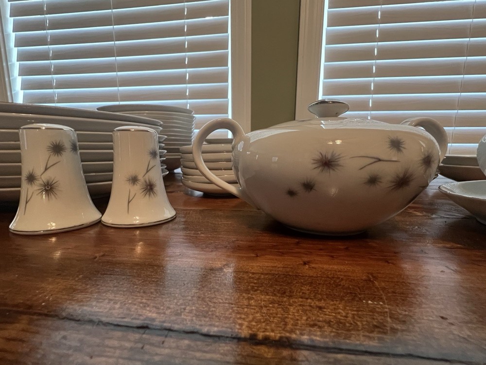 Beautiful 57 Piece Platinum Starburst Dinnerware By Creative