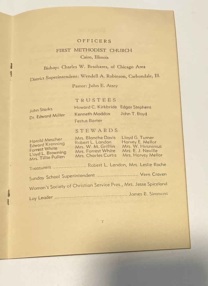 Vintage Cairo IL 1st Methodist Church centennial program 1855-1955 (24D3)