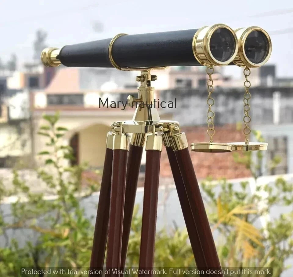 62'' Vintage Nautical Solid Brass Binoculars W/Floor Standing Tripod Decor Gift