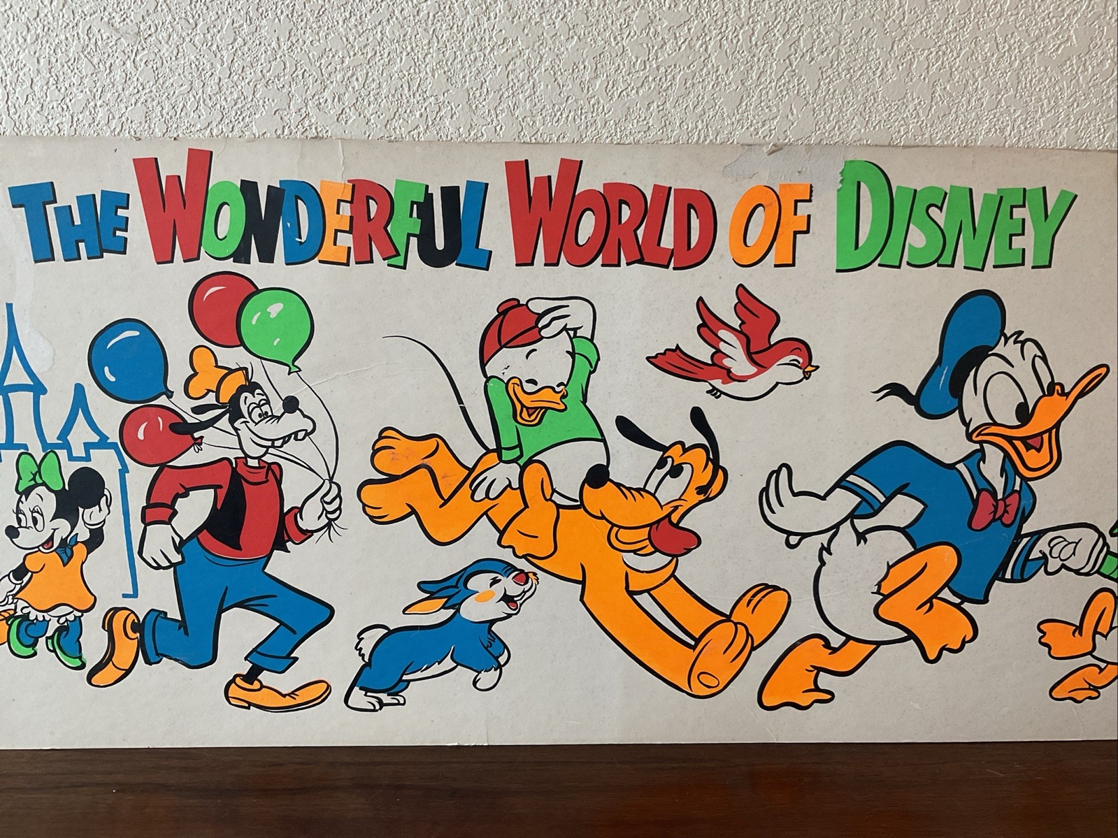 Rare! Vintage 47” Walt Disney Store Display Sign Mickey Mouse Wonderful World