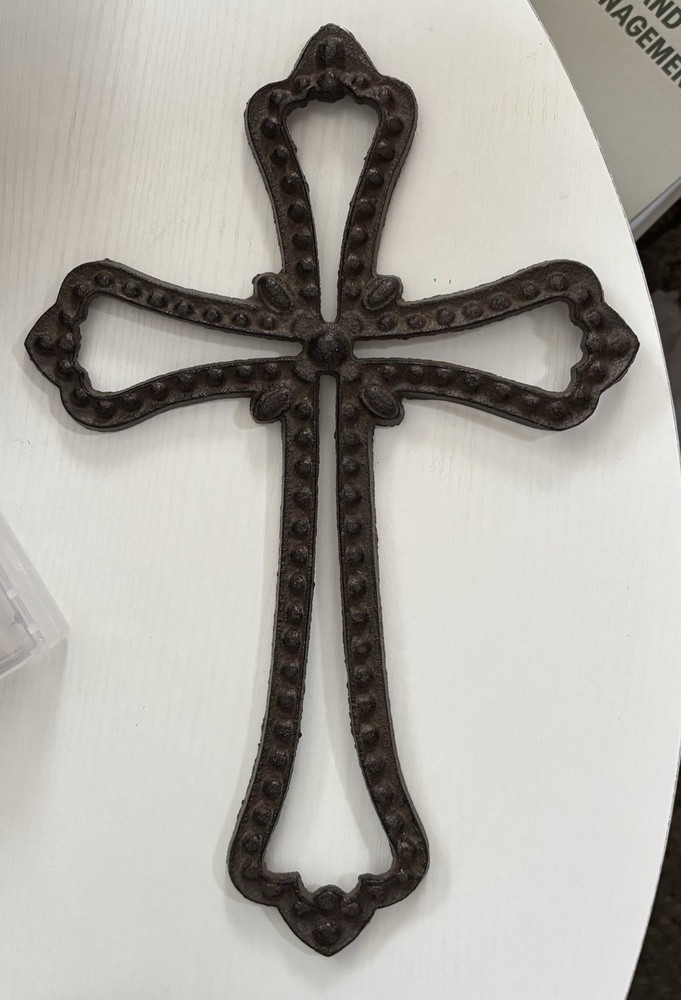 Cast Iron Openwork Cross Gothic Medieval Rustic 11 3/4” Brutalist