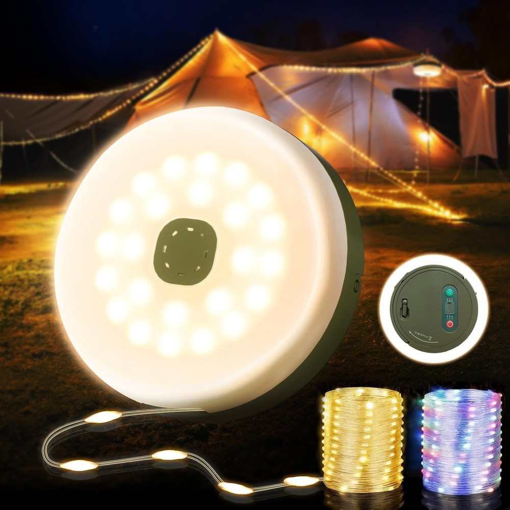 Camping String Lights, Quick Storage 32.8FT Rechargeable Tent Lights String w...