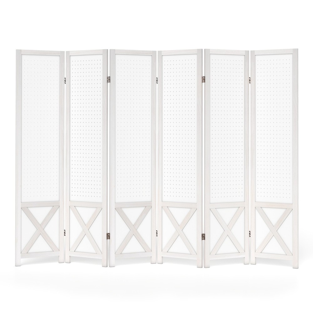 6-Panel Pegboard Room Divider, 67" Tall Foldable Privacy Screen, For Home, White