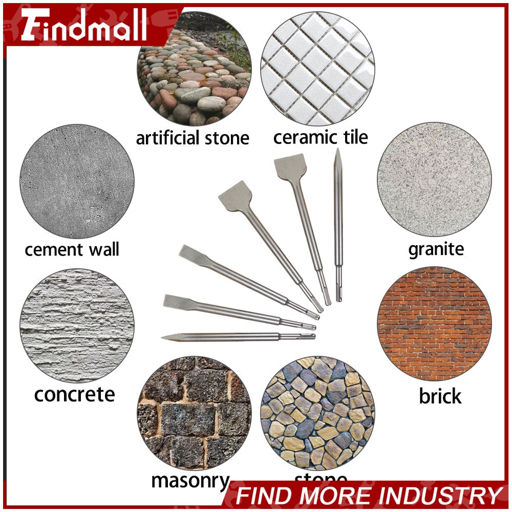Findmall 6Pcs Concrete Drill Bit Set Rotary Hammer Bits Chisel With Point Chisel