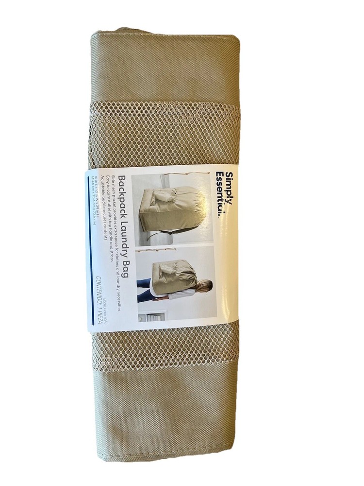 Laundry Bag Backpack Tan Shoulder Straps New