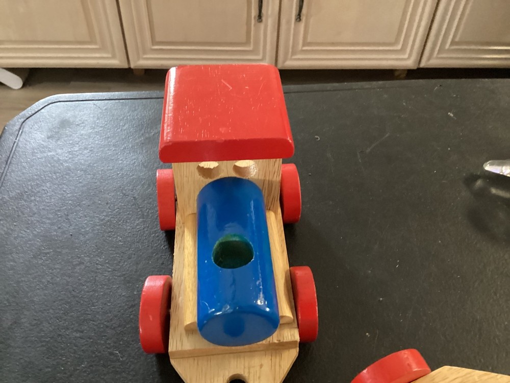 (2) Ikea Wooden Train Pieces Engine and Flat