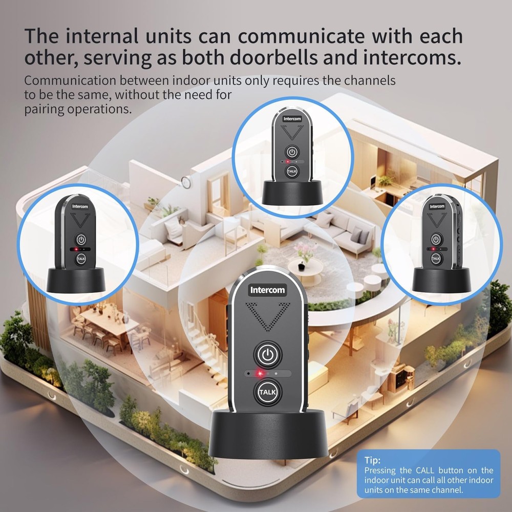 Wireless Doorbell with Intercom, Wireless Intercom System 4900ft Long Range W...
