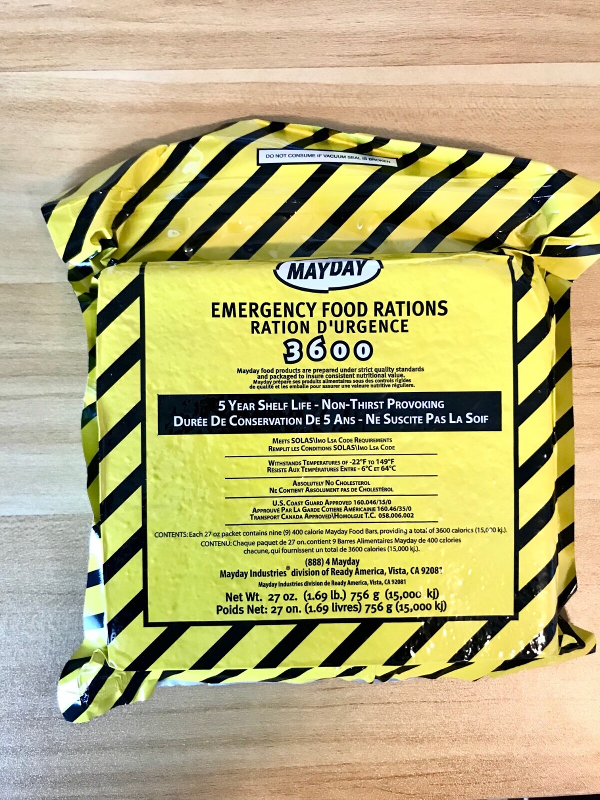MAYDAY 3600 CAL EMERGENCY FOOD BAR RATION SURVIVAL FB36MD. 9 -400 cal portions