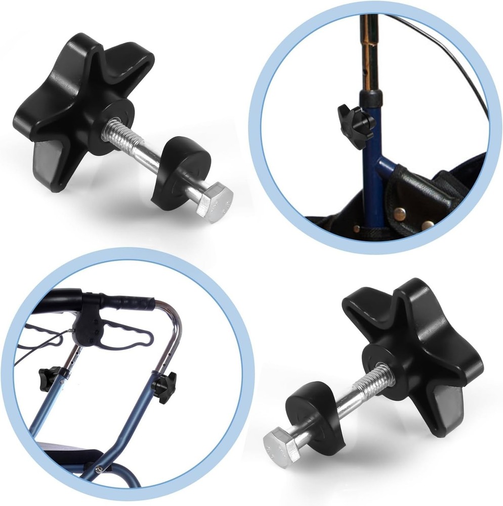 2 Sets of Universal Rollator Walker Replacement Knobs - Durable Black Plastic