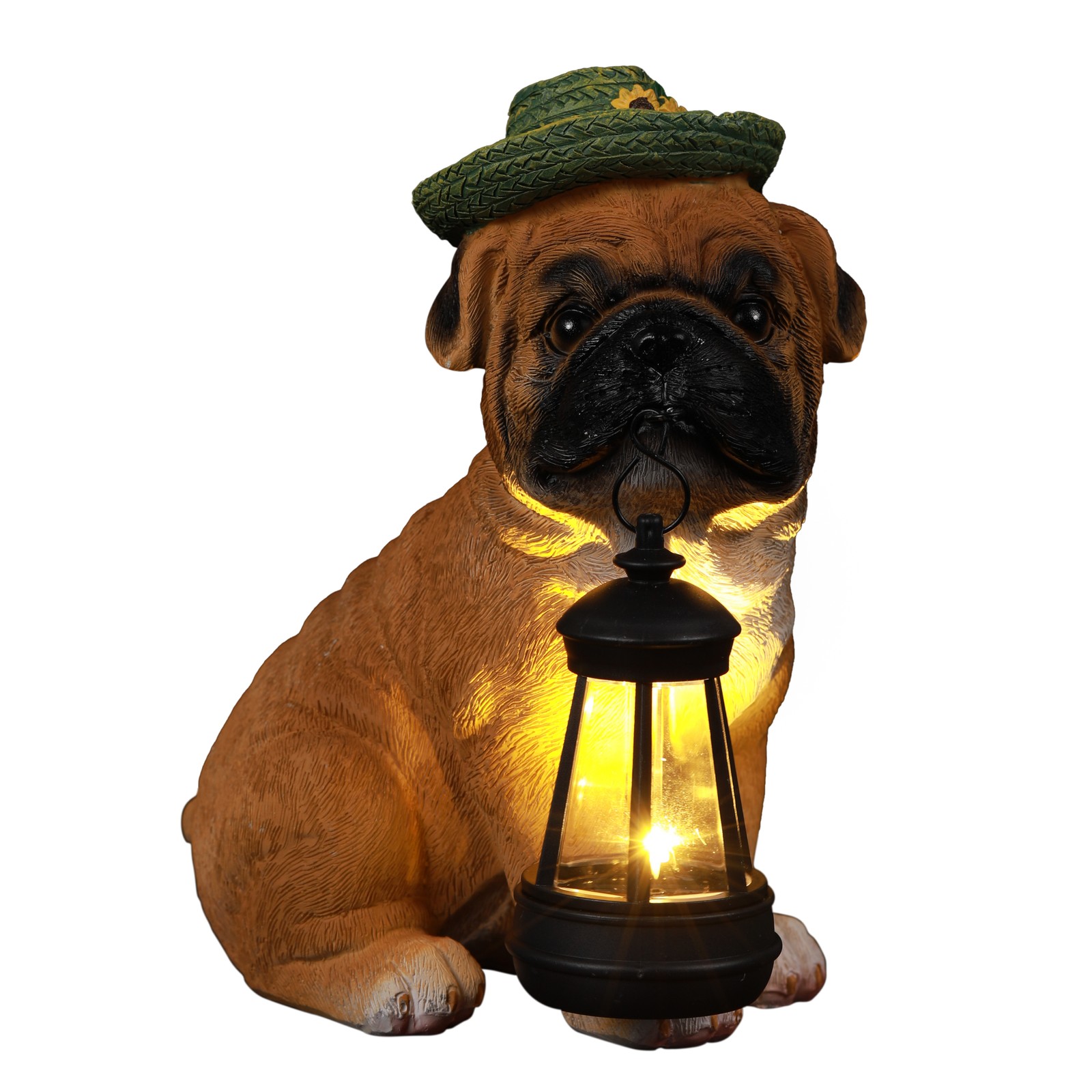 Solar-Powered Garden Dog Statue with Integrated Lanterns for Outdoor Decor