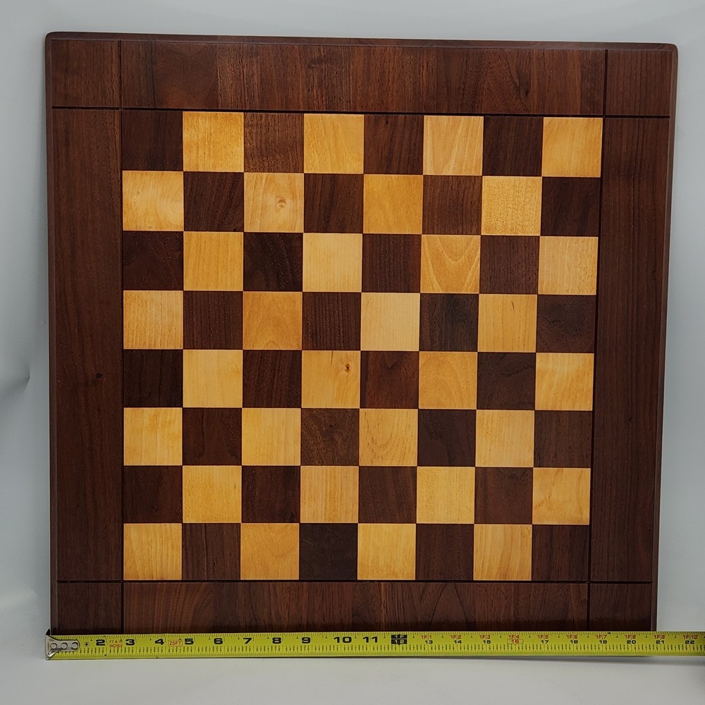 Vtg Drueke 21" Solid Walnut/Maple Chess Board 2" Squares Restored Two Sided 7lbs