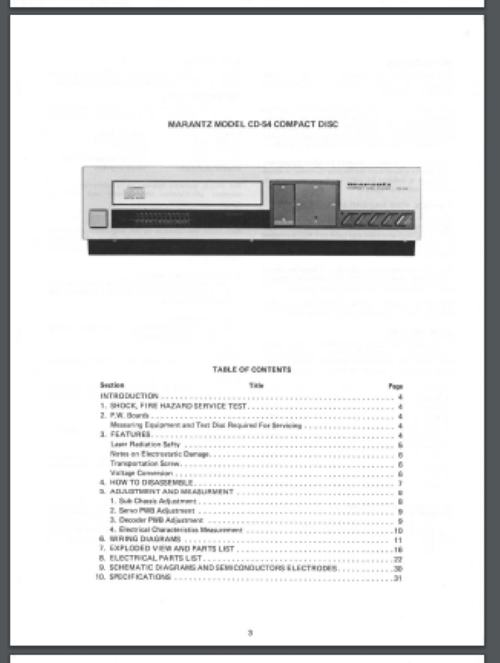 Marantz CD-54 CD Player Service Manual 28 Pages
