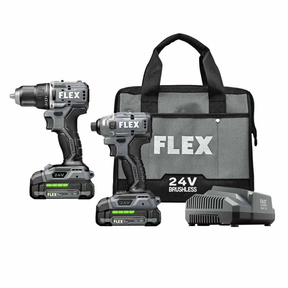 Flex FXM205-2A 24V Compact Drill Driver and Compact Impact Driver 4-Combo Kit