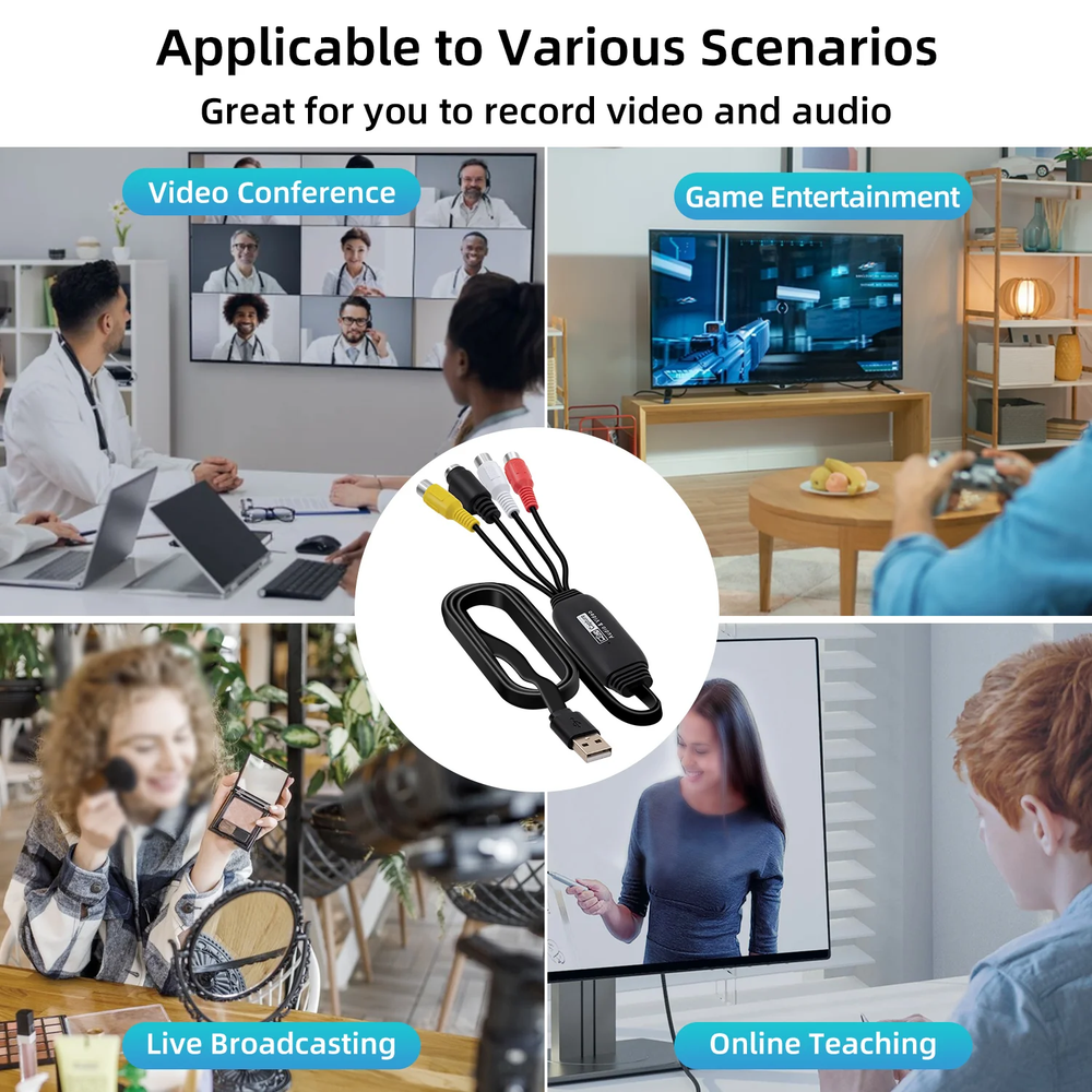 USB 2.0 Audio Video Capture Card Device Converter for Mac/PC/ Windows/Android