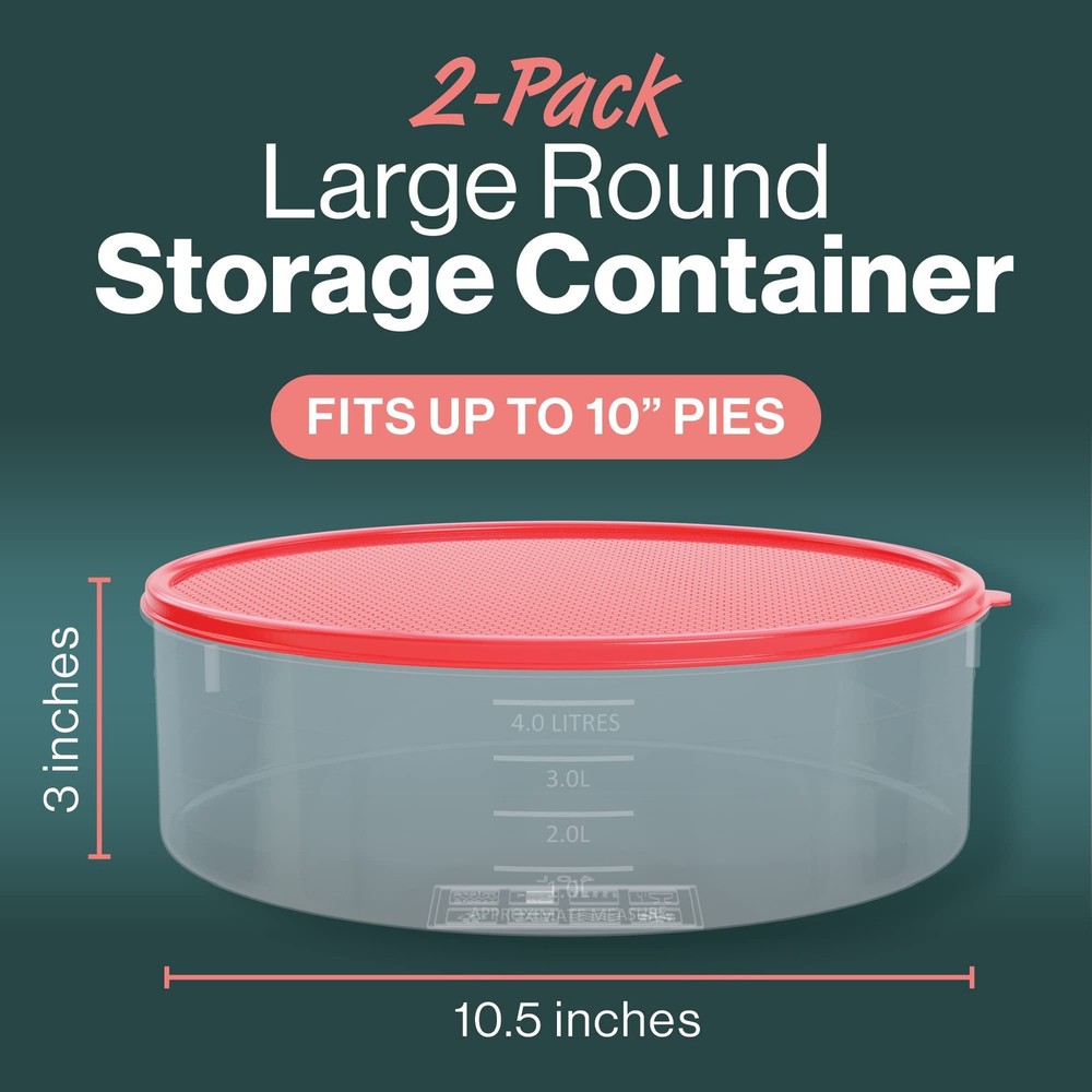 2 Pack Pie Carrier Cake Storage Container With Lid | 10.5 Large Round Plastic C