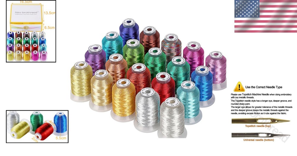 Shiny Metallic Embroidery Supplies - 20 Thread Spools