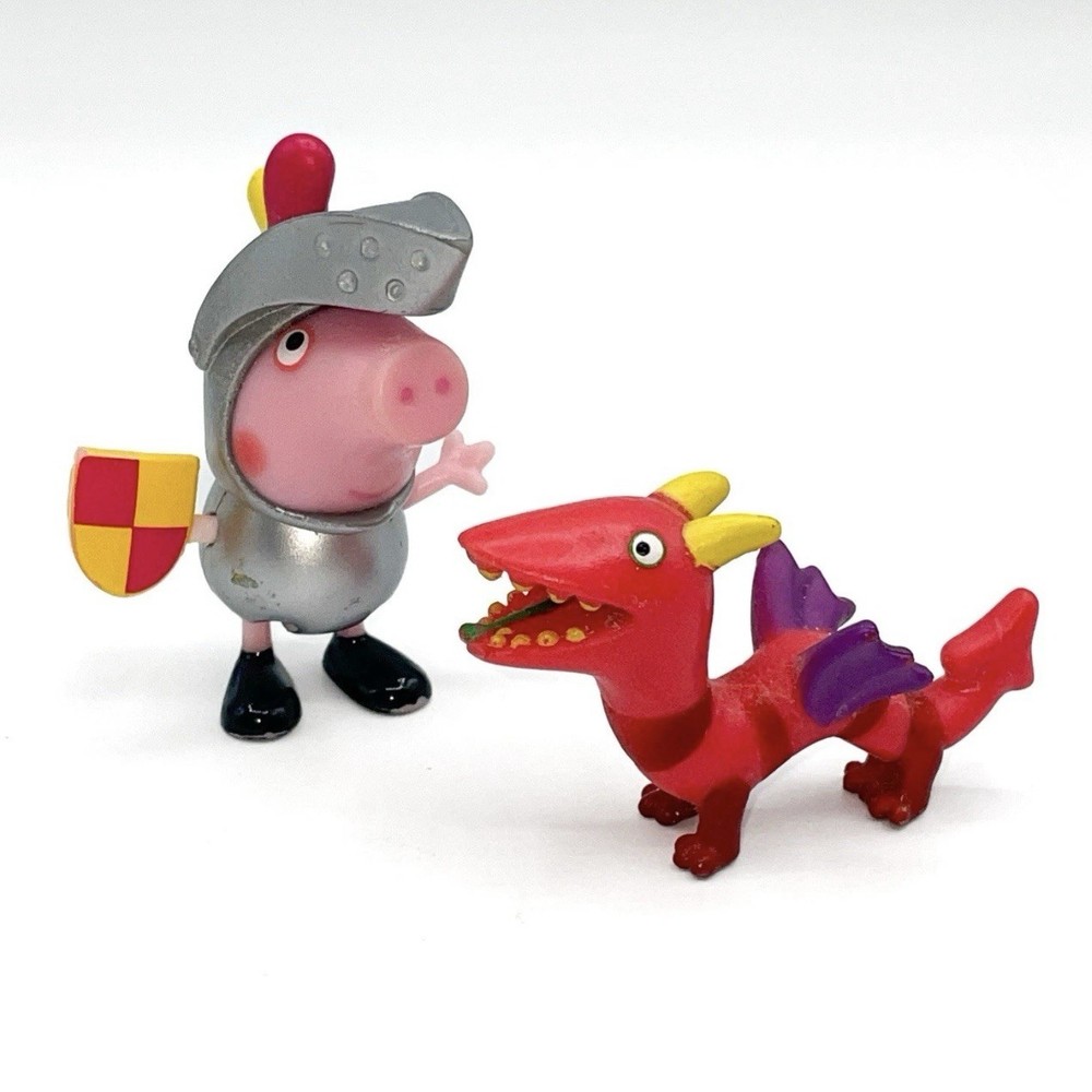 Rare GC: Fire Dragon & Knight George In Silver Armor Holding Shield, VTG 2012