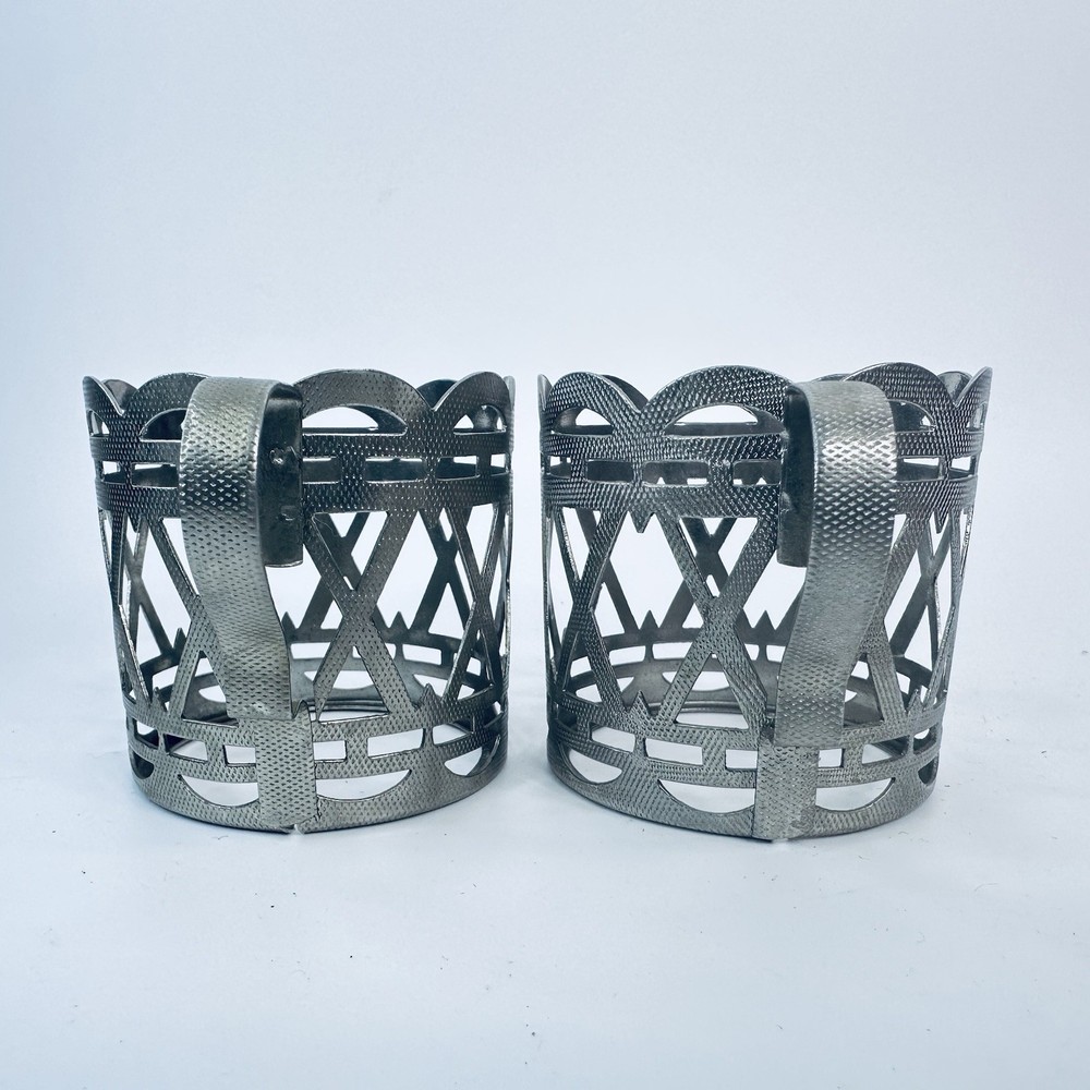 Vintage Pair Podstakannik Tea Glass Holders — Silver-Plated Openwork Cup Holders