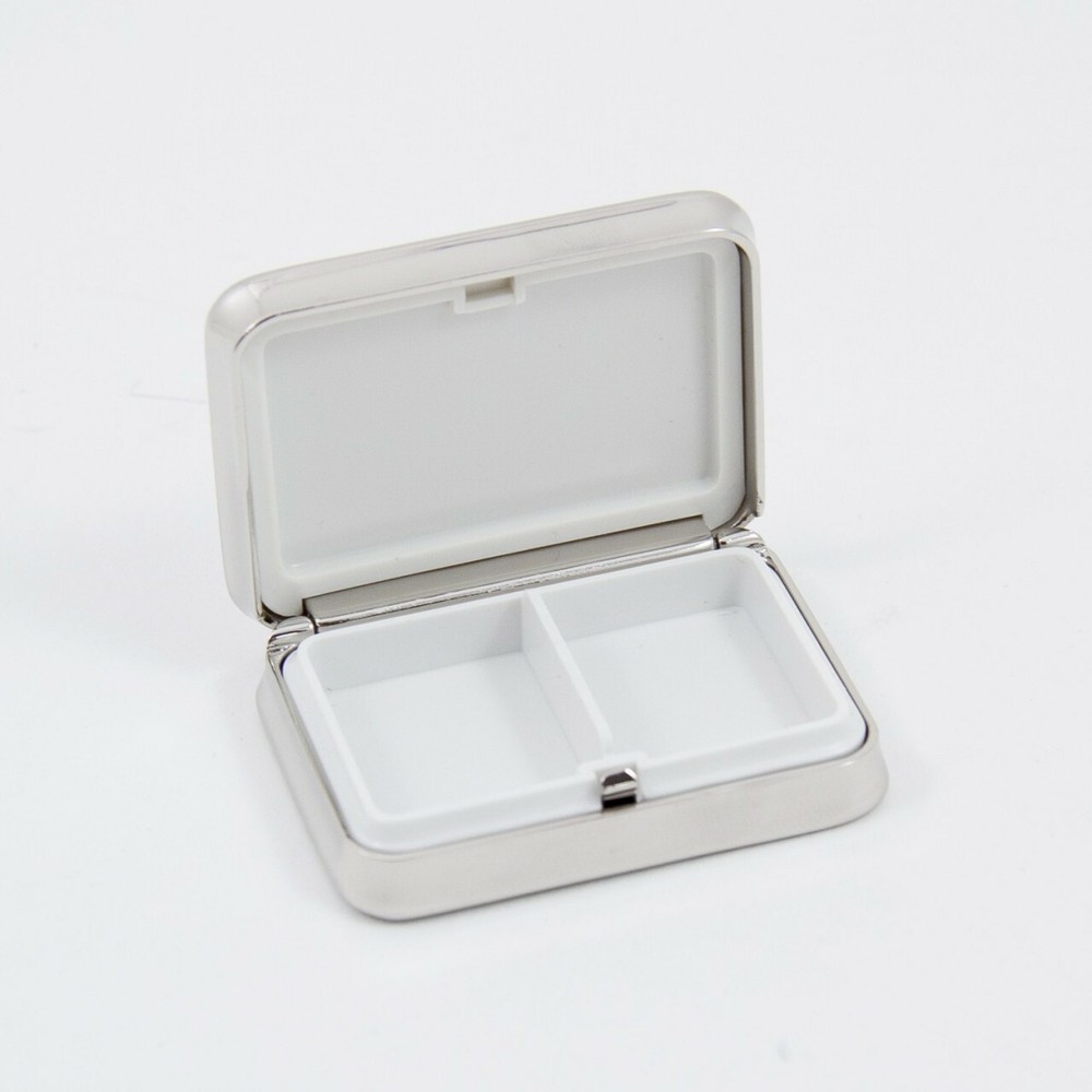 Bey-Berk Pill Box Nickel Plated Rectangular with Divider, Grey