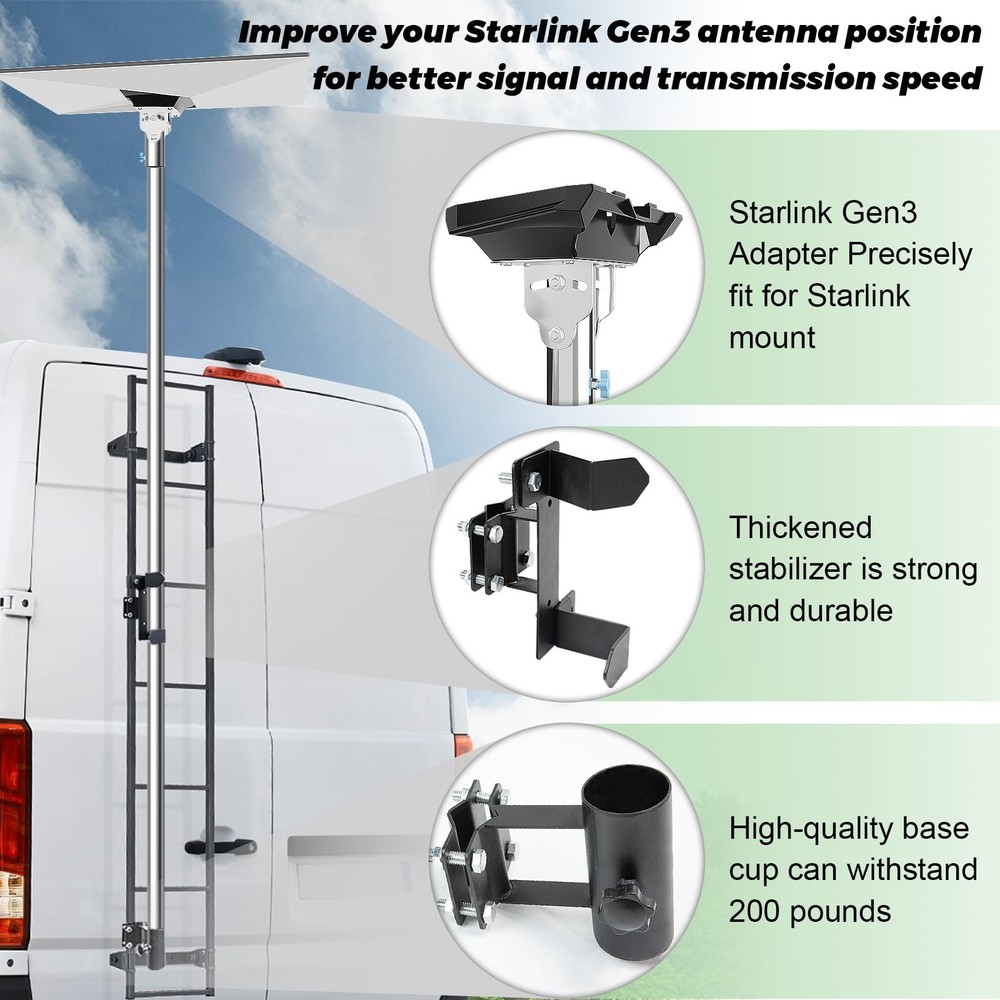 Starlink Gen 3 Pole Mount Kit - Adjustable Design for Easy Installation & Opt...