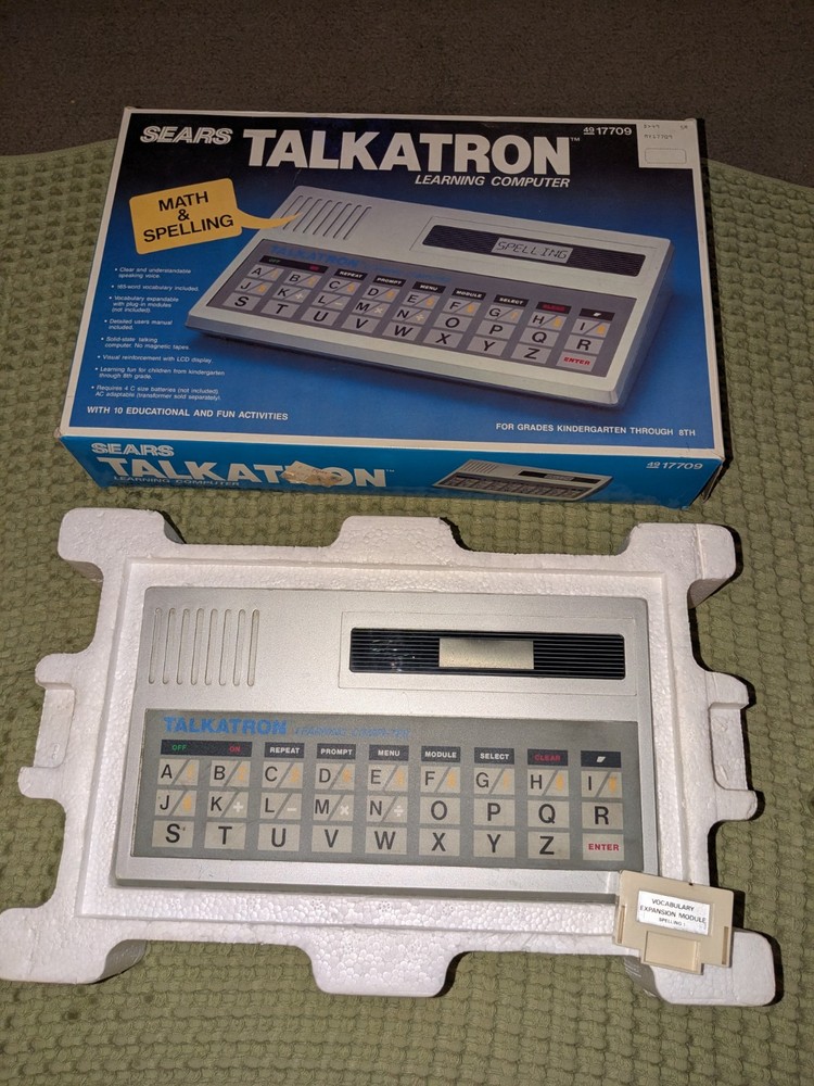 Sears Talkatron Learning Computer Talking Math Spelling Tiger 1985 W/ Expansion