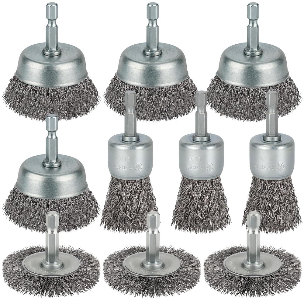 Complete Wire Brush Attachment Set - 10 Pieces for Efficient Cleaning Tasks