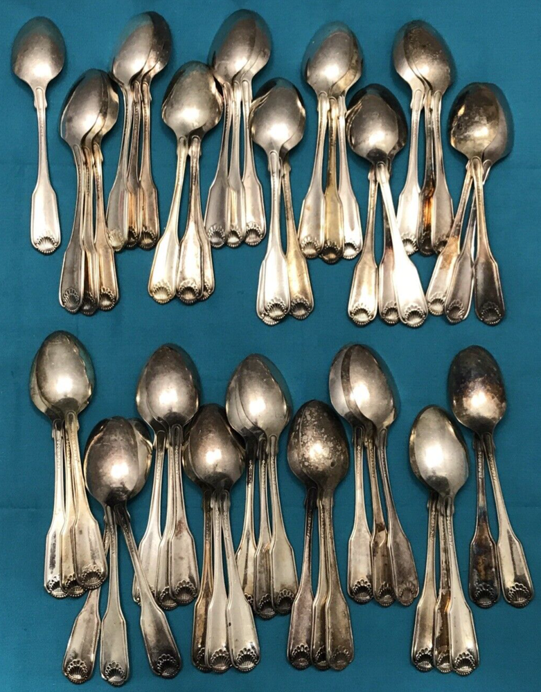 50 Pc SILVER SHELL Silverplated 6 1/8" TEASPOONS Community Cube Mark