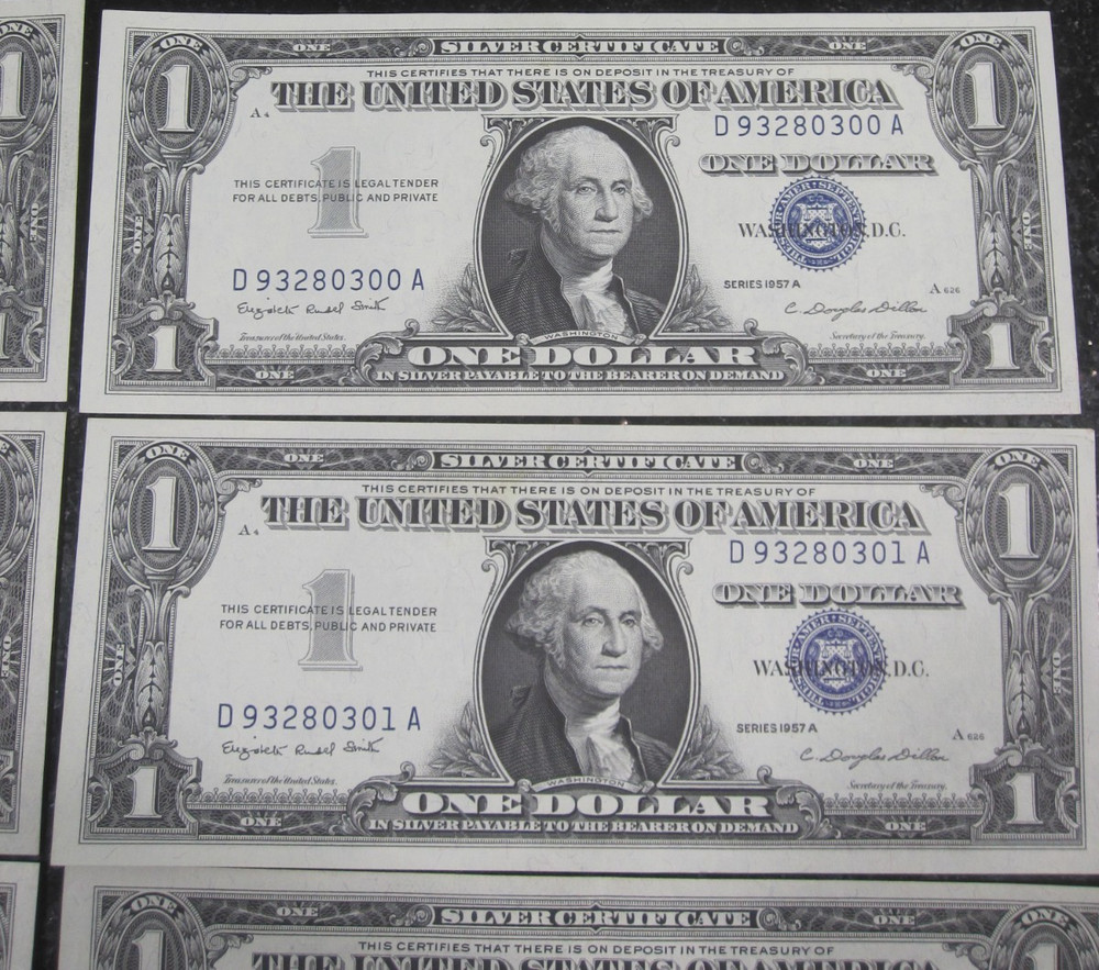 (5 Sets) 1957 A/B $1 Silver Certificates Sequential Serial Numbered Notes ~ CU